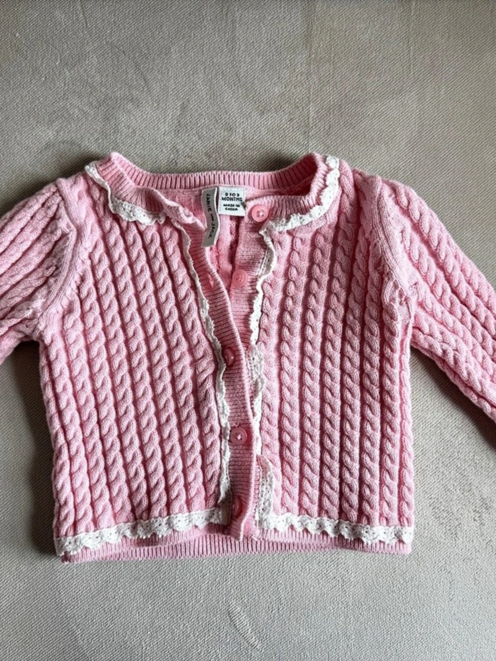 Janie and Jack Baby Lace Trim Cable Knit Cardigan Pink